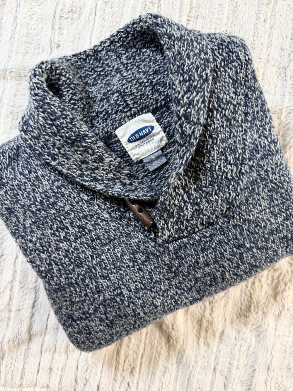 Old Navy Blue Marled Shawl Collar Knit Sweater Men's Large